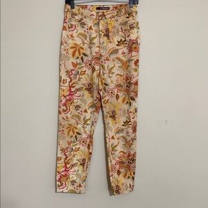 Cambio Sharon jeans women 10 floral mustard brown straight casual Y2K festival